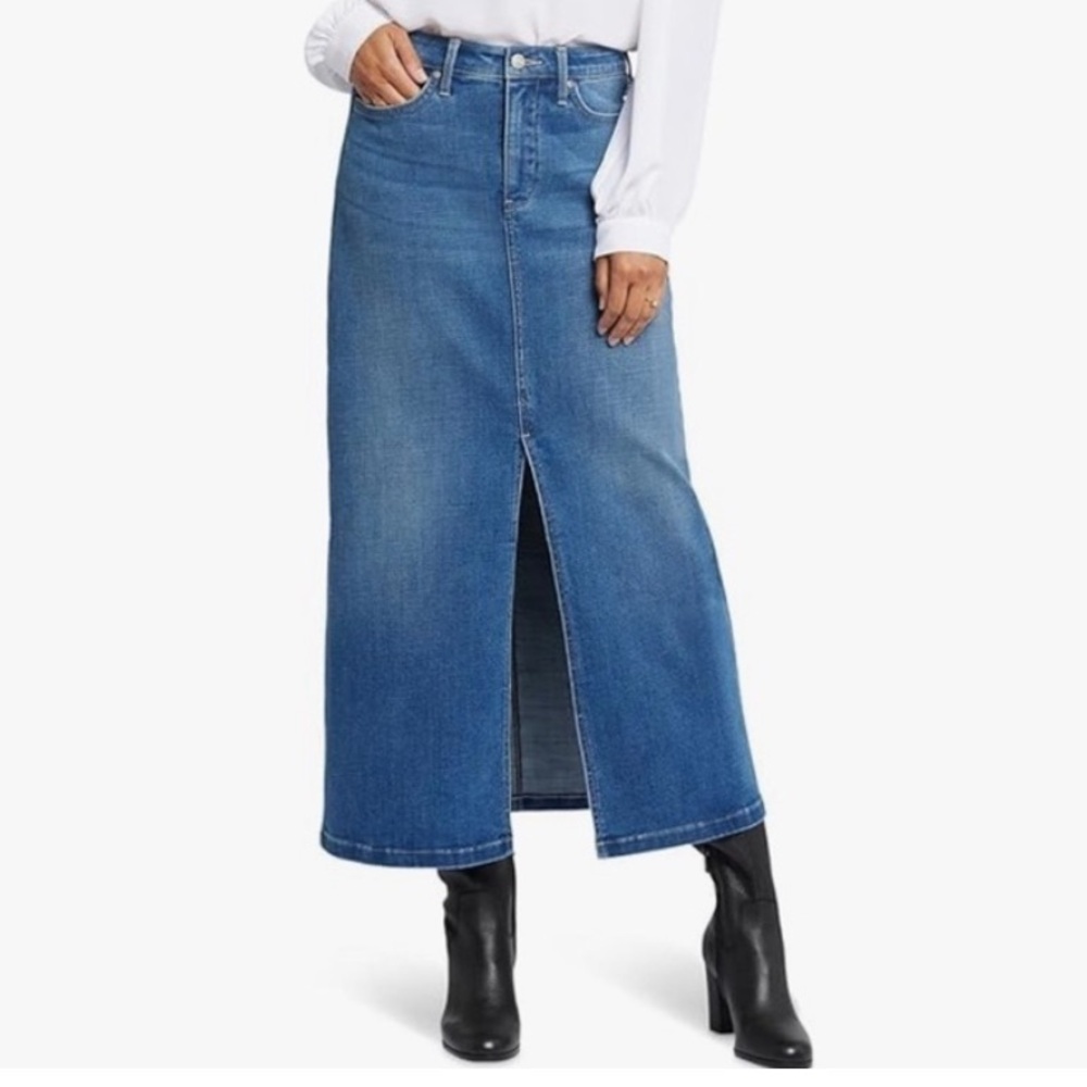 NYDJ Womens High Rise Blue Jean Maxi Straight Skirt w/ Slit size 8 Fairmont